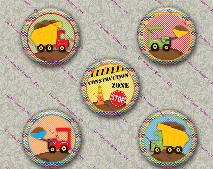 Set of 5 Buttons - Construction Zone - Please Read Description