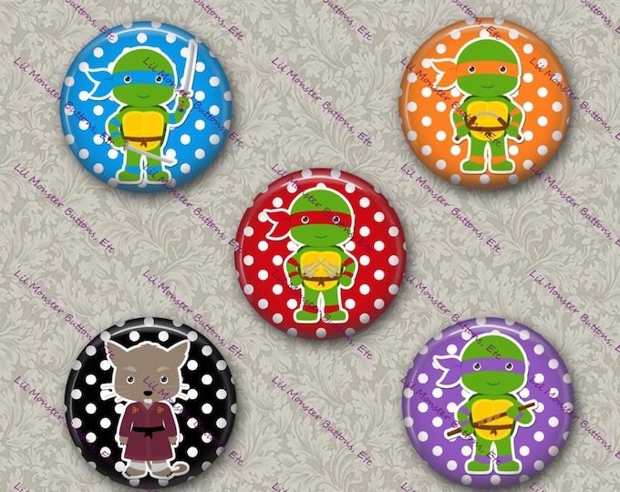 Set of 5 Buttons - Ninja Turtle Inspired - PLEASE READ DESCRIPTION