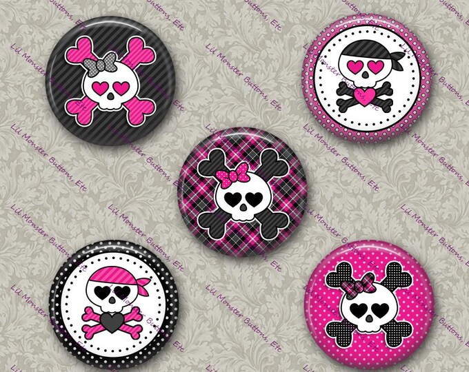 Set of 5 Buttons - Cute Skulls - Please Read Description