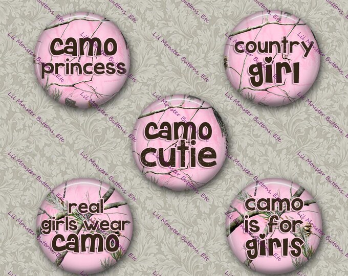 Set of 5 Buttons - Pink Camo Cutie - PLEASE READ DESCRIPTION