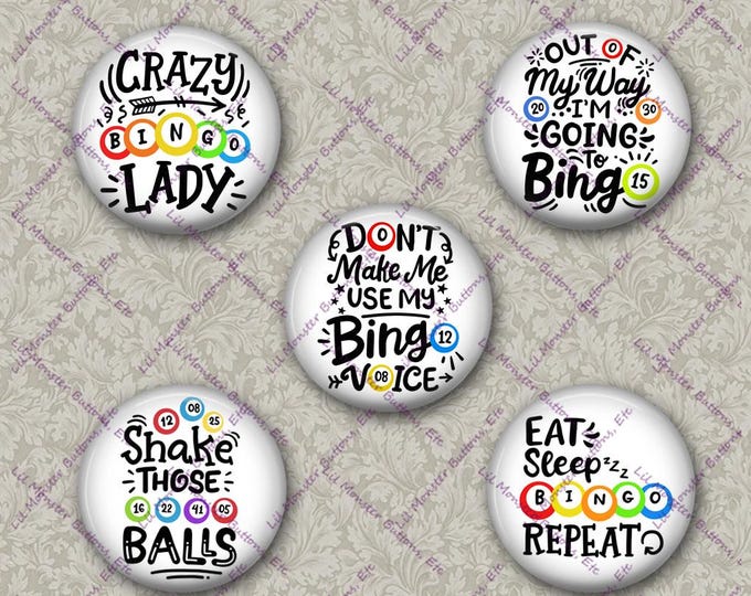 Set of 5 Buttons -Bingo1- Please Read Description
