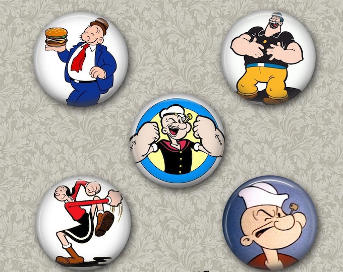 Set of 5 Buttons - Popeye 1 - PLEASE READ DESCRIPTION