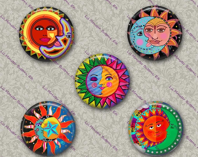 Set of 5 Buttons - Sun & Moon 5 - Please Read Description