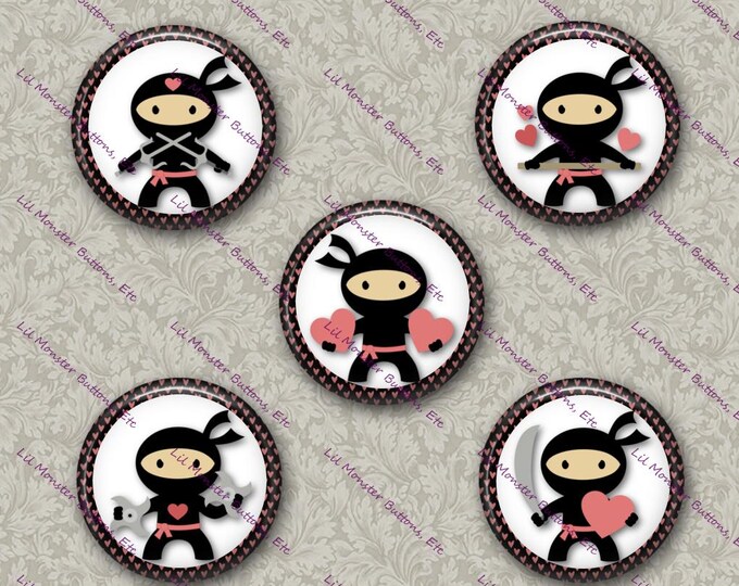 Set of 5 Buttons - Valentine Ninja - PLEASE READ DESCRIPTION