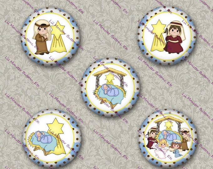 Set of 5 Buttons - Away in a Manger1- PLEASE READ DESCRIPTION