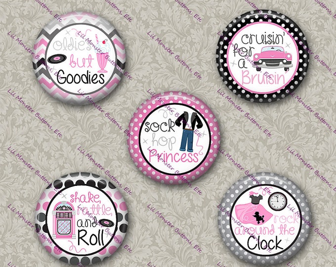Set of 5 Buttons - Sock Hop PLEASE READ DESCRIPTION