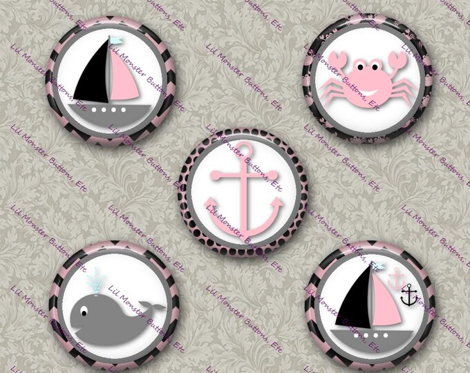 Set of 5 Buttons - Nautical Pink - PLEASE READ DESCRIPTION