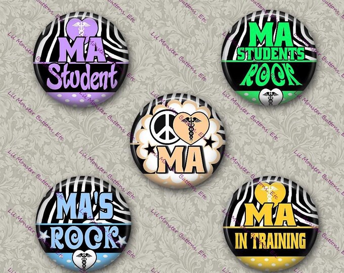 Set of 5 Buttons - Medical Asst 3 - PLEASE READ DESCRIPTION