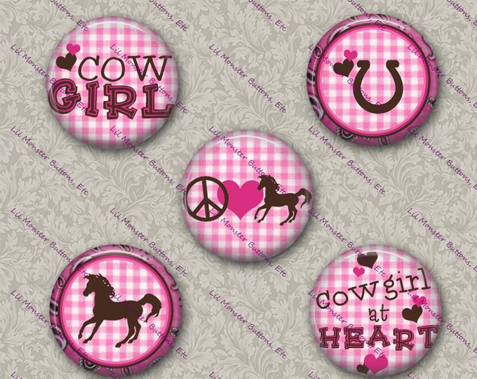 Set of 5 Buttons - Cowgirl 2- PLEASE READ DESCRIPTION