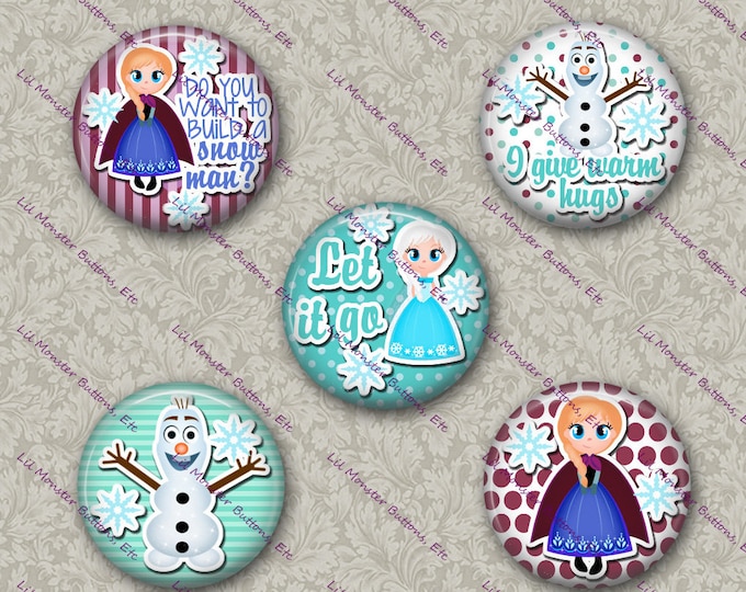 Set of 5 Buttons - Frozen Inspired - PLEASE READ DESCRIPTION