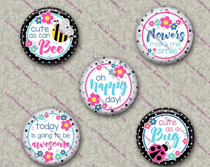 Set of 5 Buttons - Happy Day - Please Read Description
