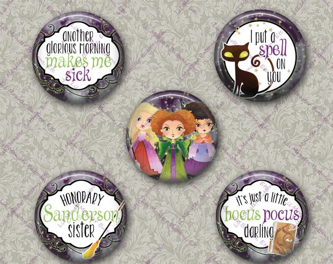 Set of 5 Buttons - Hocus Pocus Inspired -Please Read Description