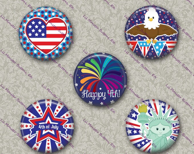 Set of 5 Buttons - Happy 4th - Please Read Description