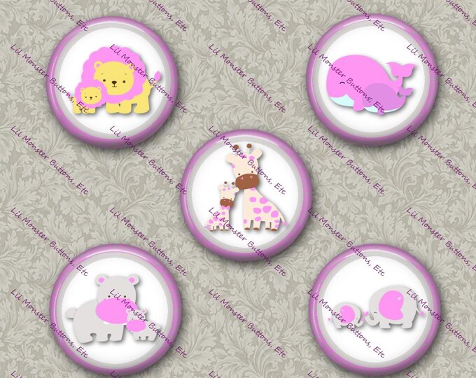 Set of 5 Buttons - Jungle Babies Pink - Please Read Description
