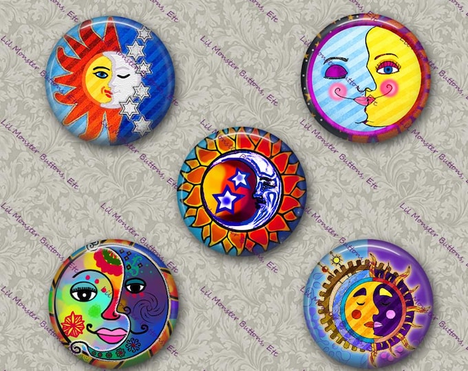 Set of 5 Buttons - Sun & Moon 3 - Please Read Description