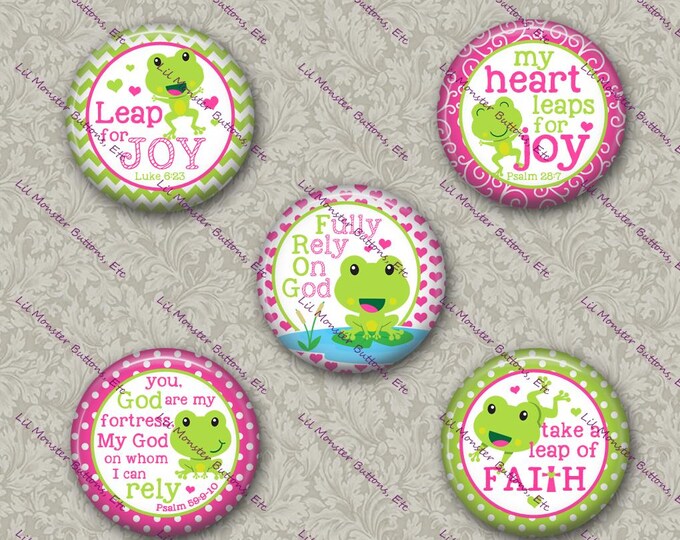 Set of 5 Buttons - Frog Faith- PLEASE READ DESCRIPTION