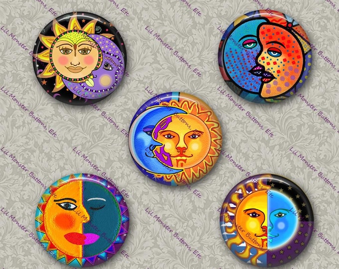 Set of 5 Buttons - Sun & Moon 1 - Please Read Description