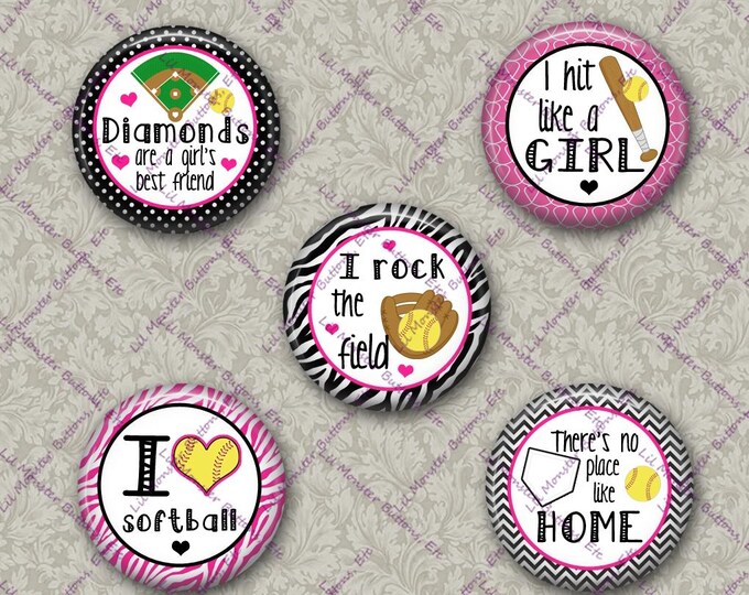 Set of 5 Buttons - Softball - Please Read Description