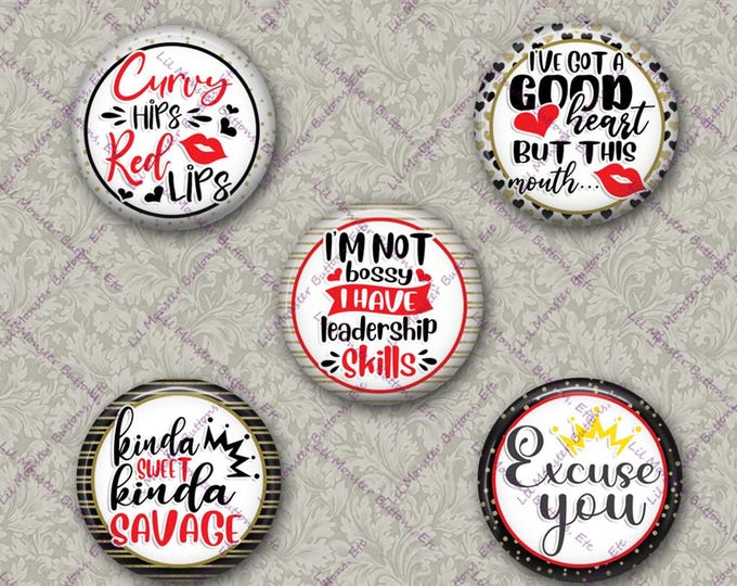 Set of 5 Buttons - Little Miss Sassy 2 - Please Read Description