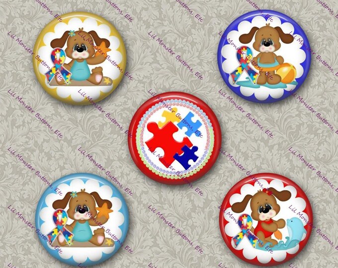 Set of 5 Buttons - Autism Puppy 2 - PLEASE READ DESCRIPTION