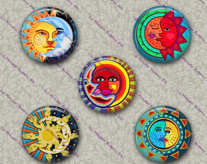 Set of 5 Buttons - Sun & Moon 2 - Please Read Description
