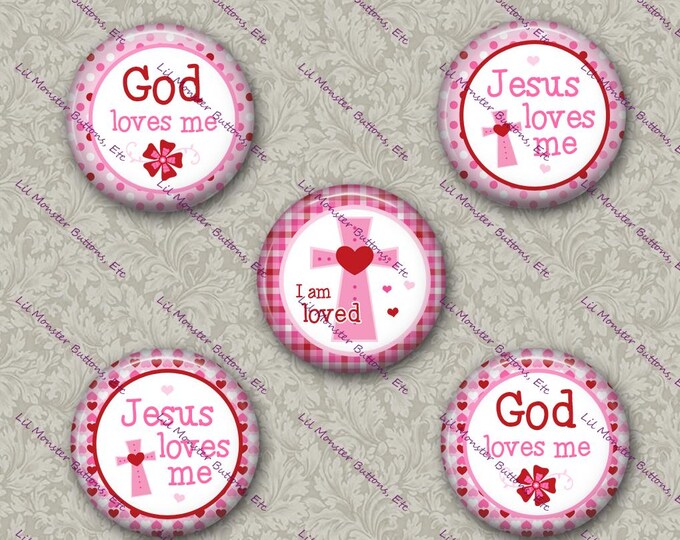 Set of 5 Buttons - Jesus Loves Me - Please Read Description