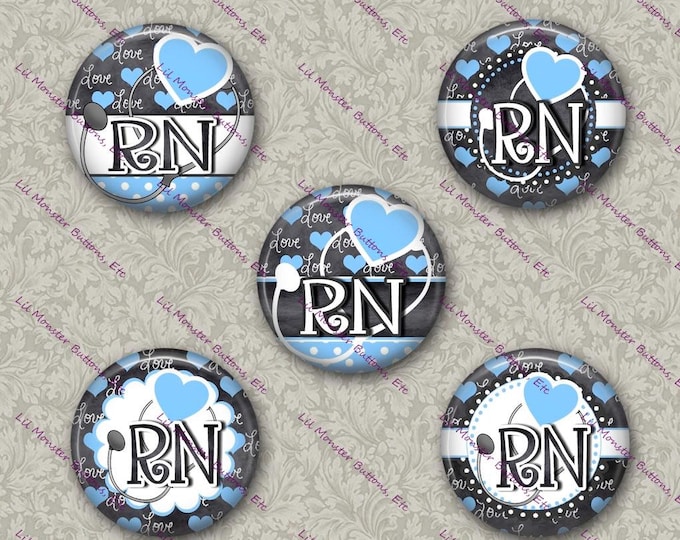 Set of 5 Buttons - RN Chalkboard Blue - Please Read Description