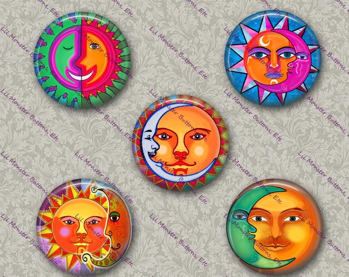Set of 5 Buttons - Sun & Moon 4 - Please Read Description
