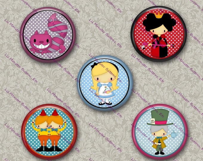 Set of 5 Buttons - Alice Inspired 2- Please Read Description