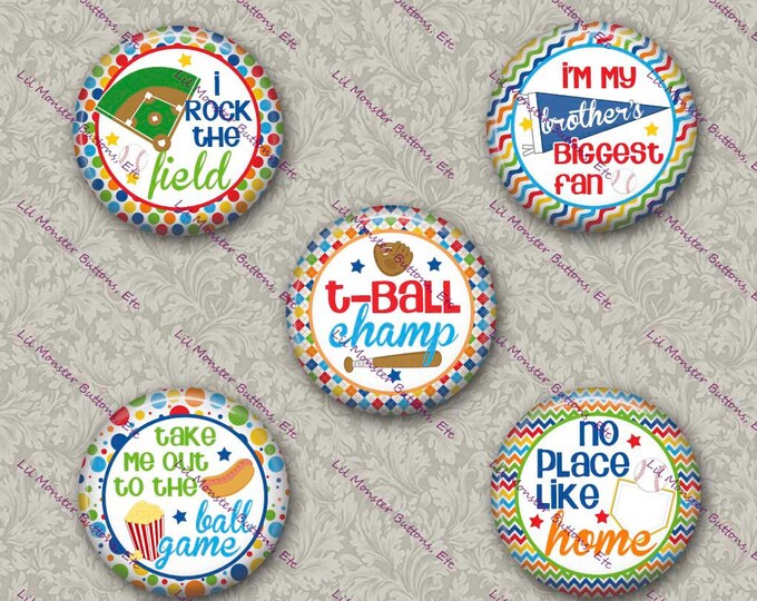 Set of 5 Buttons - T-Ball Champ - PLEASE READ DESCRIPTION