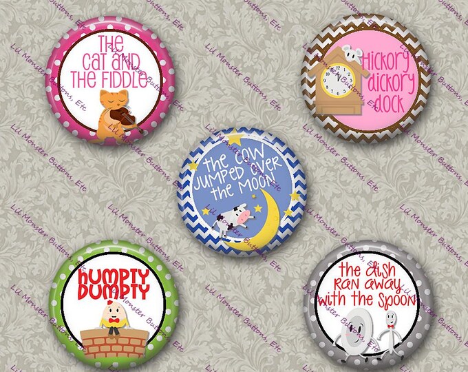 Set of 5 Buttons - Nursery Rhymes - PLEASE READ DESCRIPTION