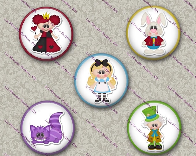 Set of 5 Buttons - Alice Inspired 3 - Please Read Description