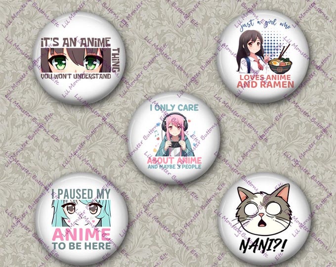 Set of 5 Buttons - Anime Girl 2 - Please Read Description