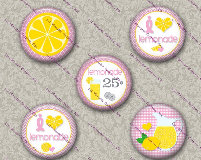 Set of 5 Buttons - Pink Lemonade - Please Read Description