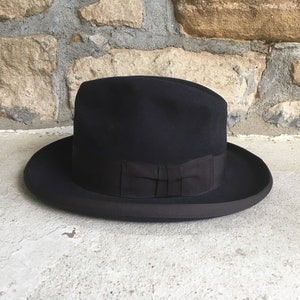 Vintage 1930s FOREMAN & CLARK Dark Navy Blue Homburg FEDORA Hat Size 7 3/8 Medium Antique Borsalino Stetson Roger Denton Beaver Felt Wool