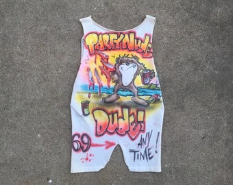 Vintage 1980s Ultimate TAZ Museum Quality Airbrush Cropped Cutoff T-SHIRT Size Small Wow Are You Serious Concert Tour Swag Hipster