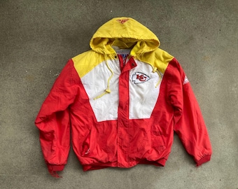 Vintage 1990s Kansas City CHIEFS Pro Line Zip Up Nylon JACKET Coat Size Medium Large Apex One NFL Sports Football Mahomes Kelce Starter