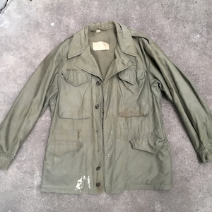 Vintage Mens 1940s WWII M-1943 Olive Green Army Distressed FIELD JACKET Size Small 36 M41 Deck Jacket Military M-43