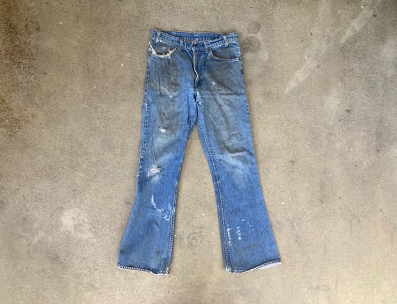 Vintage 1970s LEVIS 646 Distressed Dark Denim Hippie Bell Bottom