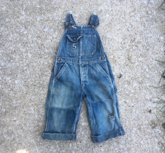 Vintage 1940s Childrens Dark INDIGO Denim Super Di