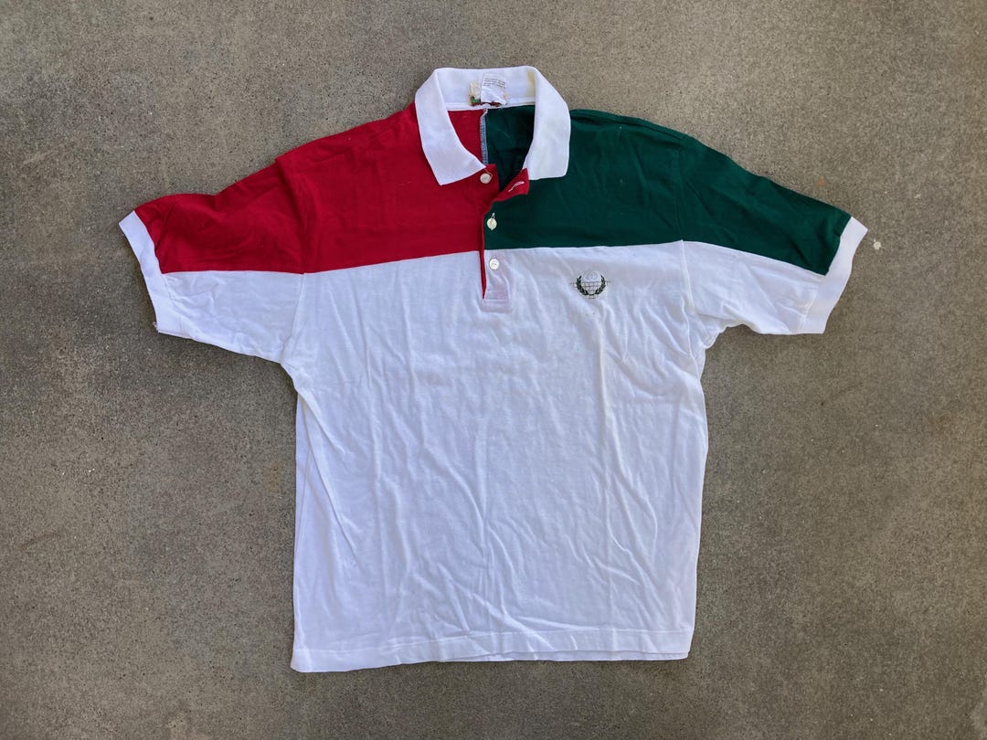 Vintage 1980s GUCCI White Green Red Polo SHIRT Size Medium Ralph