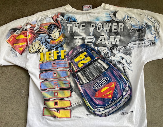 Vintage 1990s Jeff Gordon #24 SUPERMAN All Over Print White Vintage 1990s Jeff Gordon #24 SUPERMAN All Over Print White