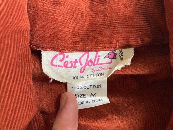 Vintage 1980s CEST JOLI Burnt Orange Corduory Zip… - image 3