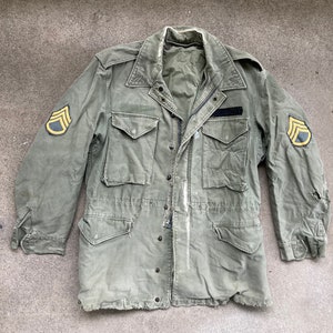 Vintage Mens 1950s M-51 Super Distressed Green Army FIELD JACKET Size Small OG-107 M65 M1951 Coat