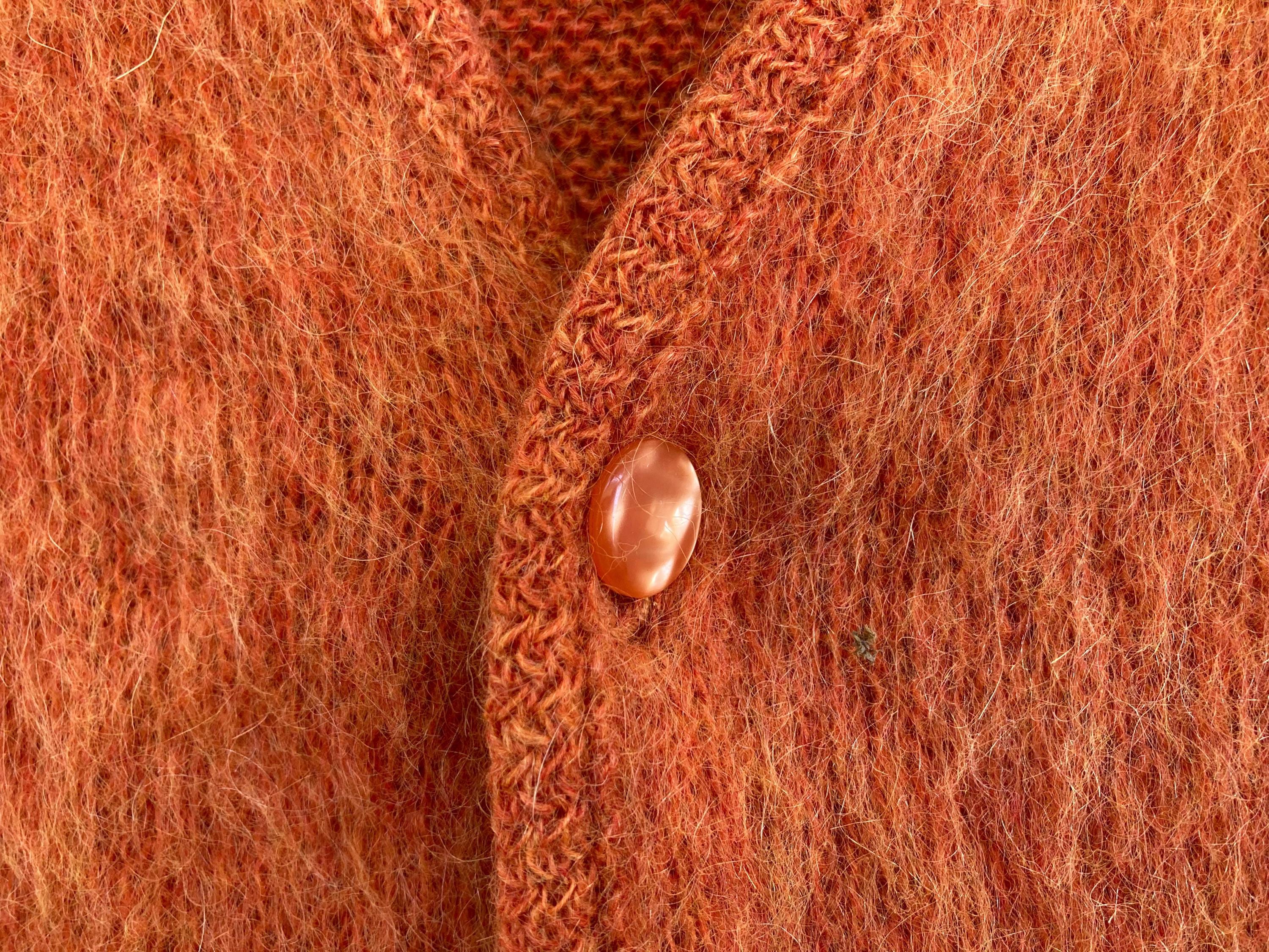 Vintage 1960s Brent MOHAIR Salmon Burnt Orange Button up CARDIGAN
