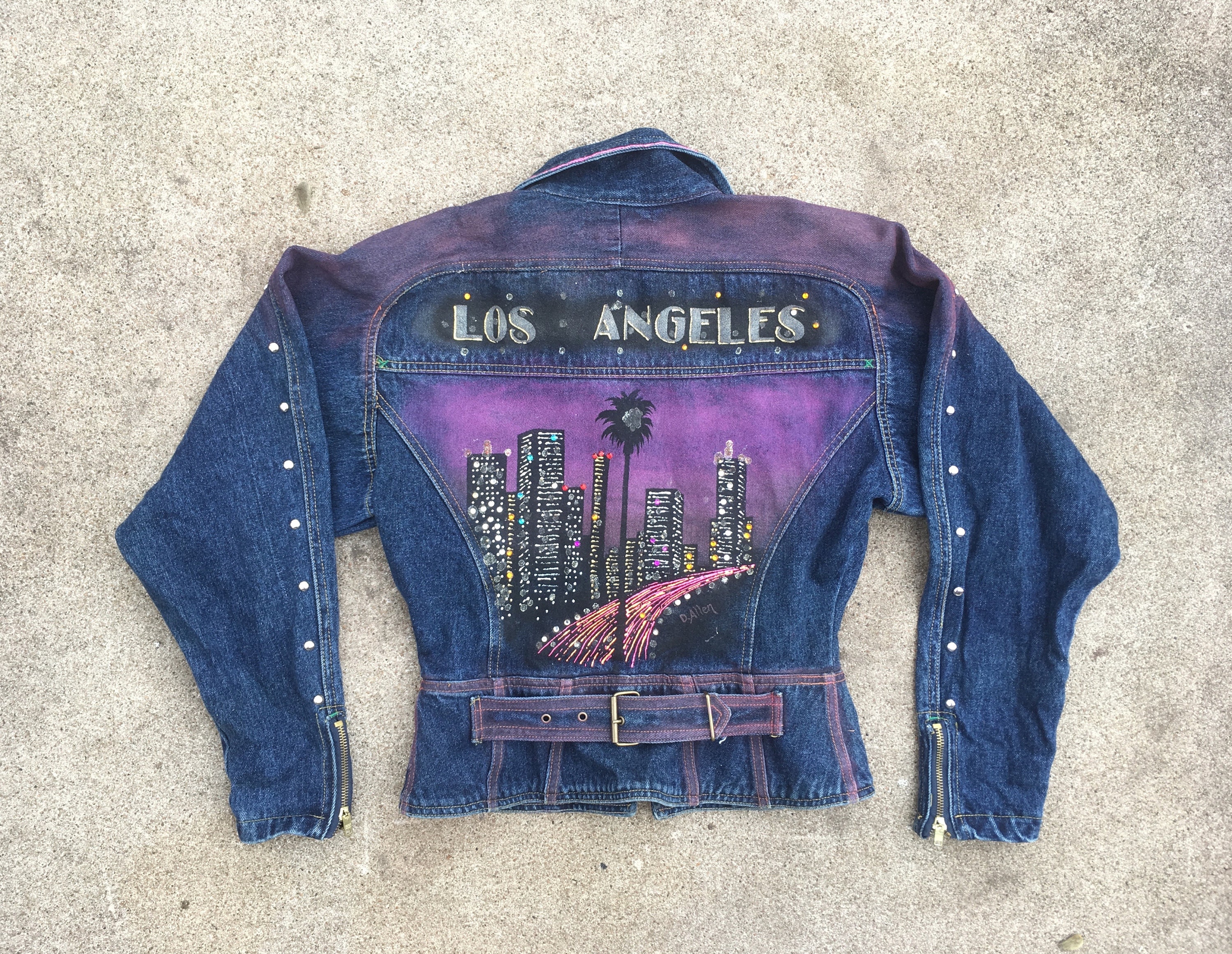 Vintage Womens 1990s LOS ANGELES Custom Painted & Studded Zip 