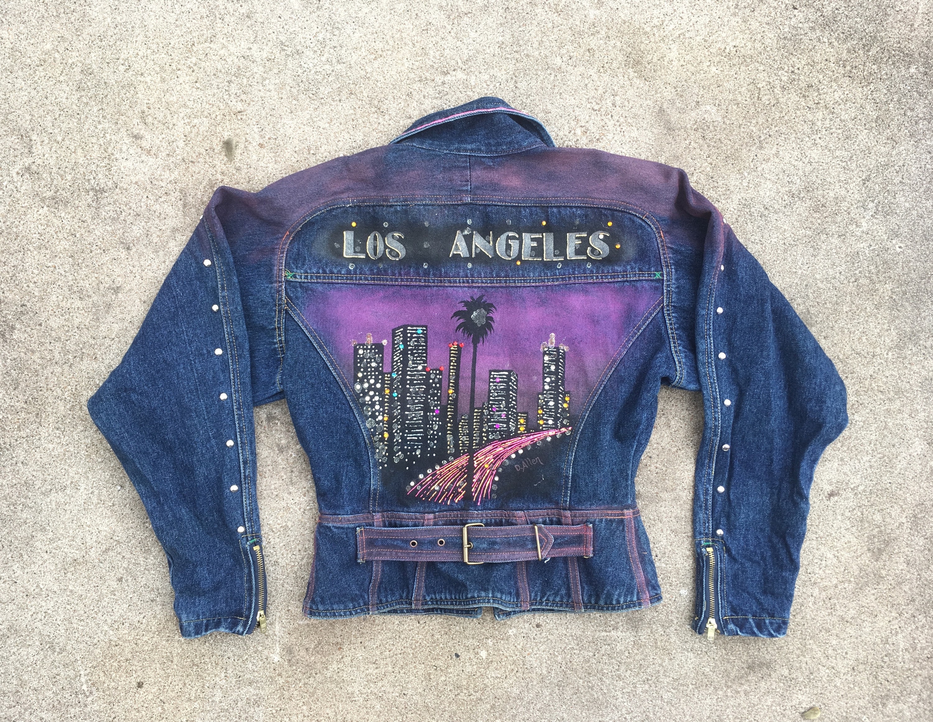 Vintage Womens 1990s LOS ANGELES Custom Painted & Studded Zip 