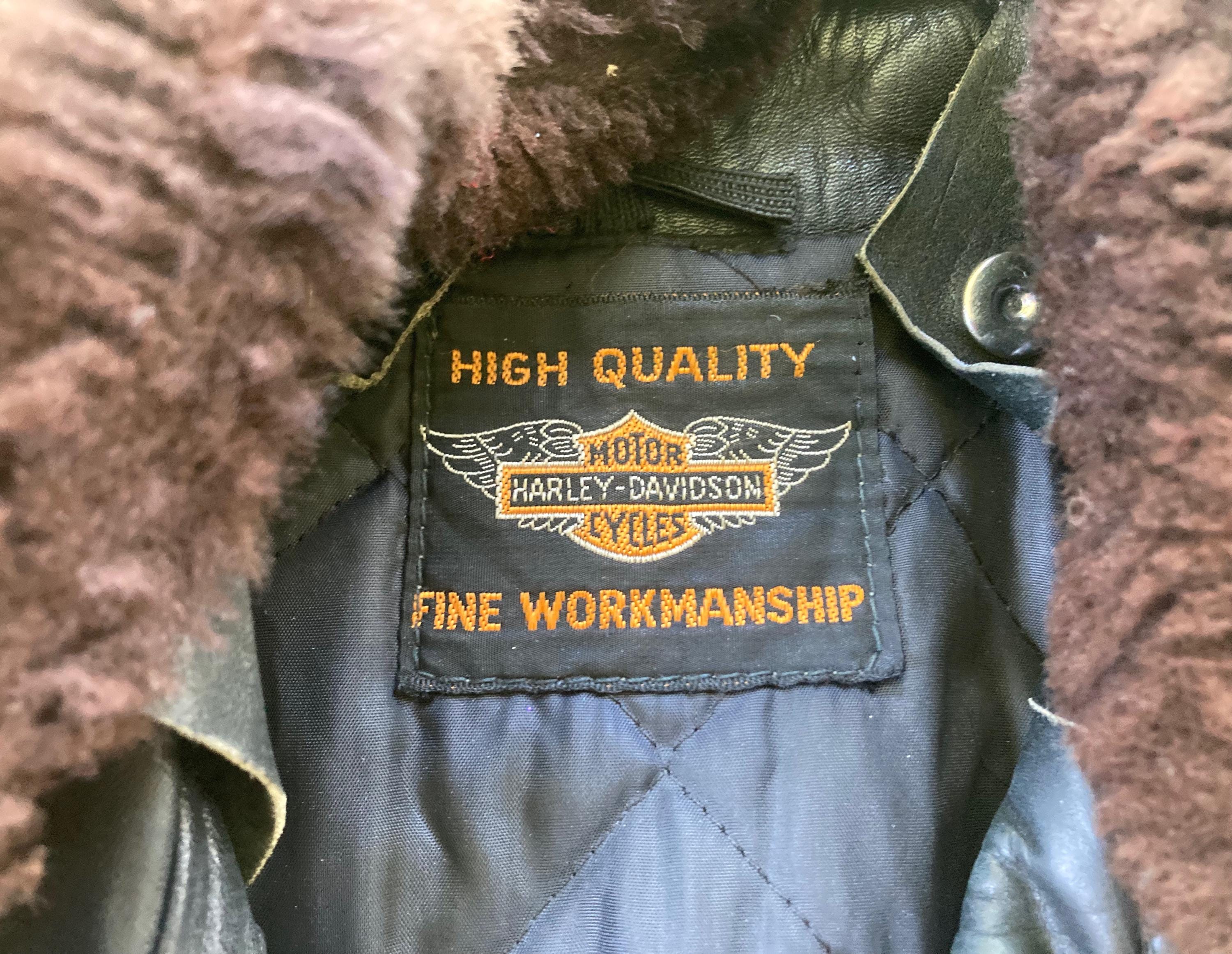 Vintage 1960s HARLEY DAVIDSON Black Leather Fur Collar Motorcycle