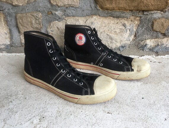 Sixties Floral Men/'s Black and White High Top Canvas Sneakers
