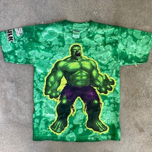 Vintage Incredible HULK Green Tie Dye T-SHIRT Size Extra Small 2003 Y2K Liquid Blue Style Movie Marvel Comics Hipster Cartoon